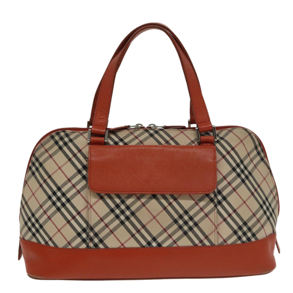 BURBERRY Nova Check Hand Bag Canvas Beige Orange Silver Auth 102116 - Picture 13 of 16